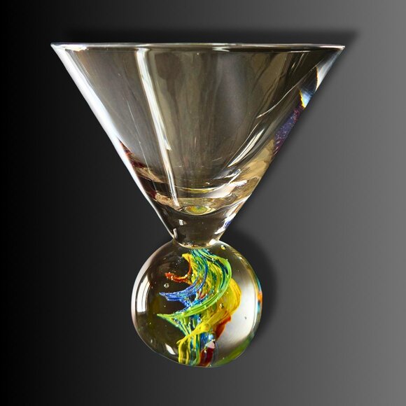 Hand Blown Cosmo Martini Glass SWIRL Bubble Ball Stem Murano Fasce Style - Picture 1 of 13